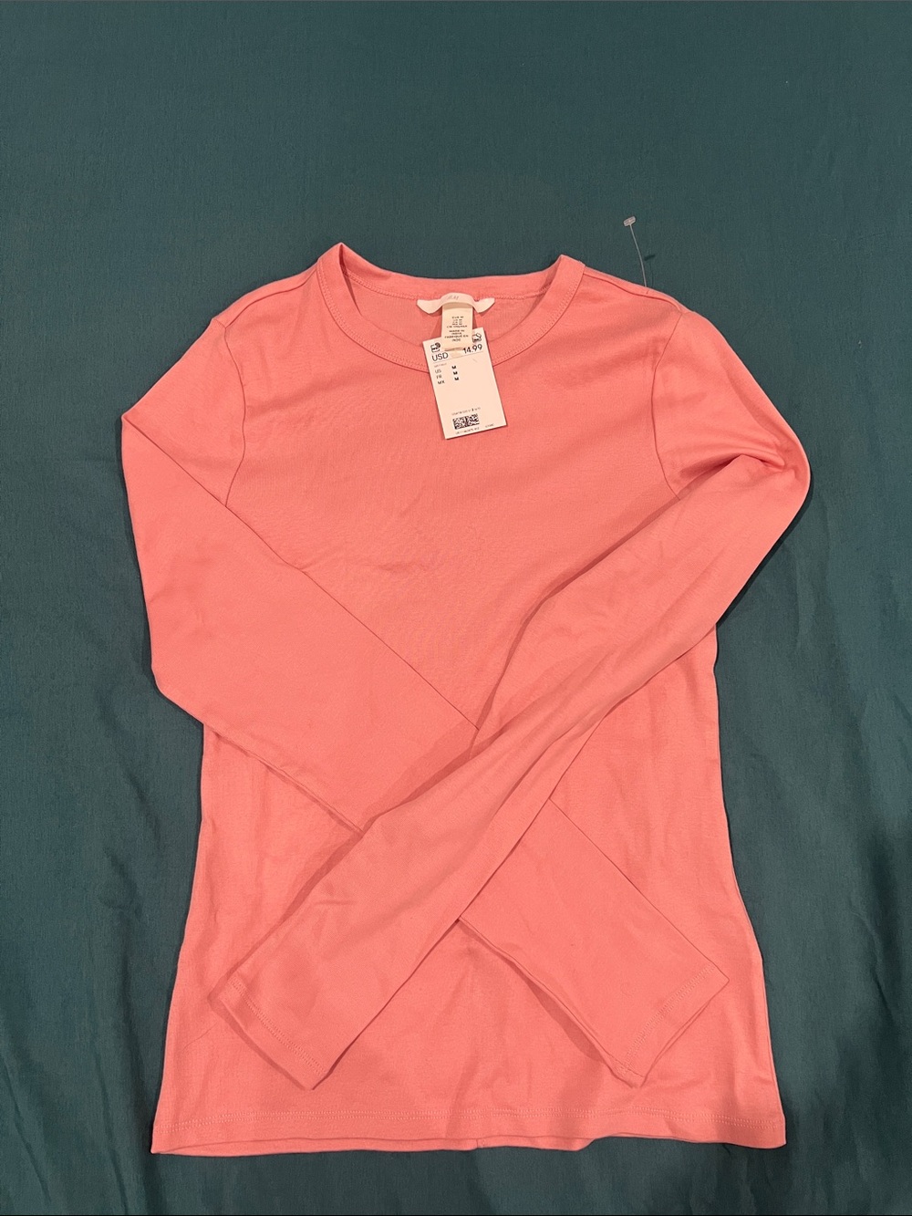 H&M Long Sleeve Crewneck Top - Coral Pink